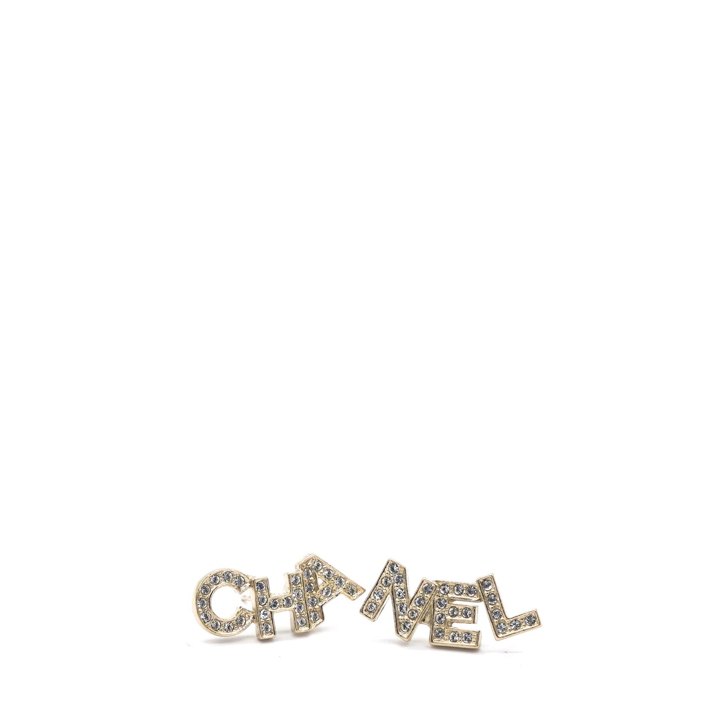 Gold Metal And Crystal Logo Letter Stud Earrings