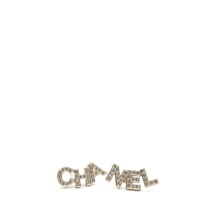 Gold Metal And Crystal Logo Letter Stud Earrings