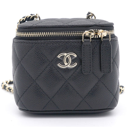 Caviar Quilted Small Vertical Coco Beauty Vanity Case With Chain Black