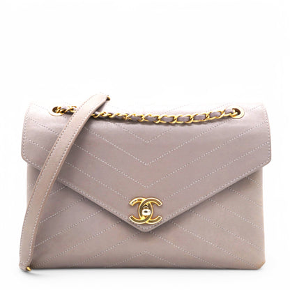 Chevron Quilted Statement Flap Purple Grey
