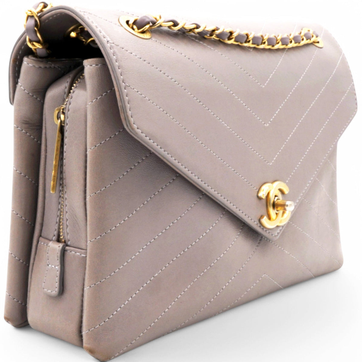 Chevron Quilted Statement Flap Purple Grey