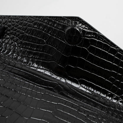 Saint Laurent/YSL Uptown Pouch Croc-Embossed Calfskin Black SHW