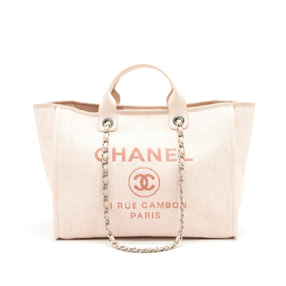 CHANEL DEAUVILLE MM TOTE BAG CANVAS PINK SHW