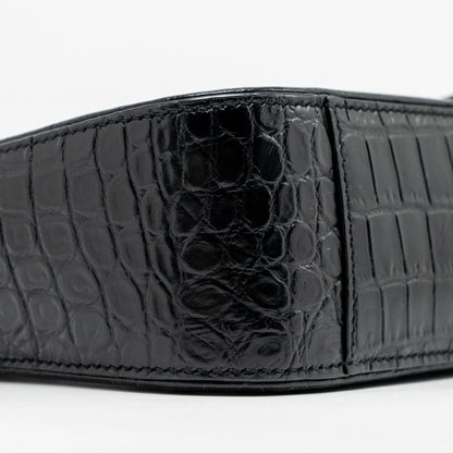 Saint Laurent/YSL Hobo Shoulder Bag Croc Embossed Calfskin Black GHW