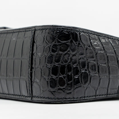 Saint Laurent/YSL Hobo Shoulder Bag Croc Embossed Calfskin Black GHW