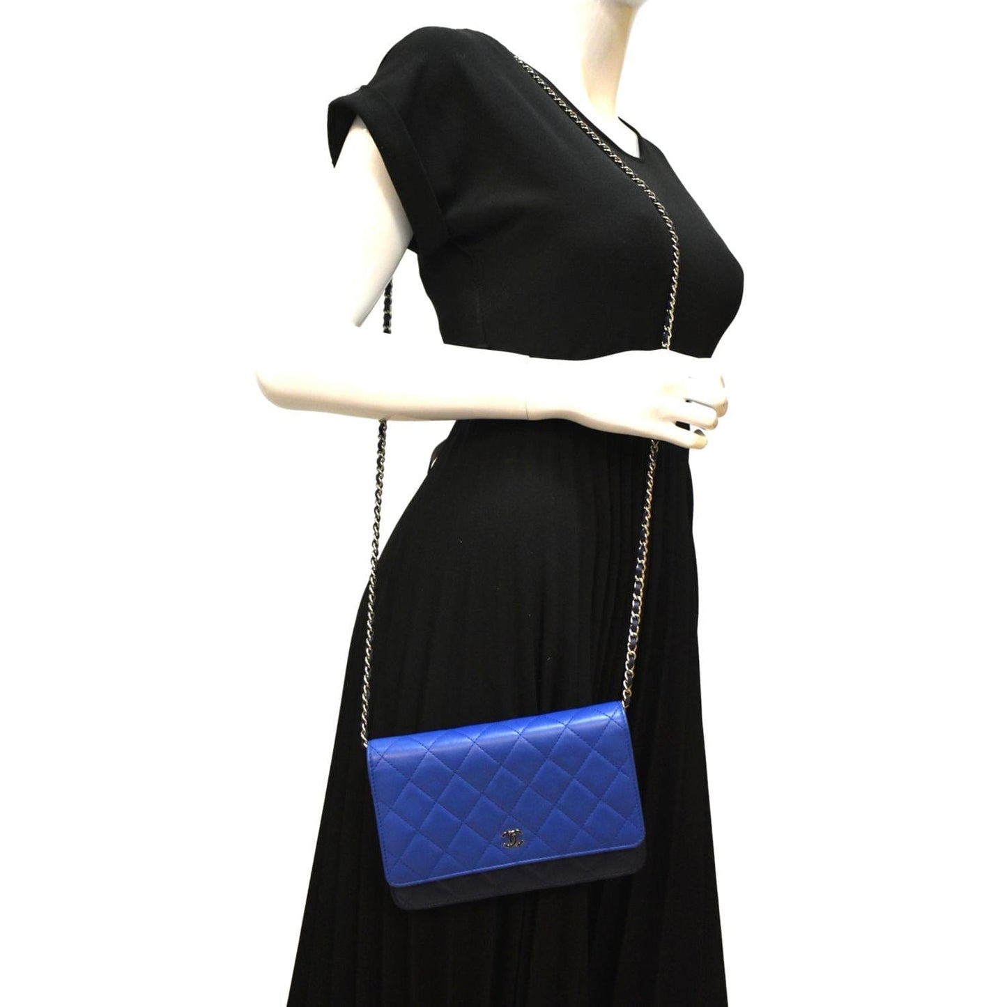 Chanel WOC Quilted Leather Crossbody Tricolor Wallet Blue