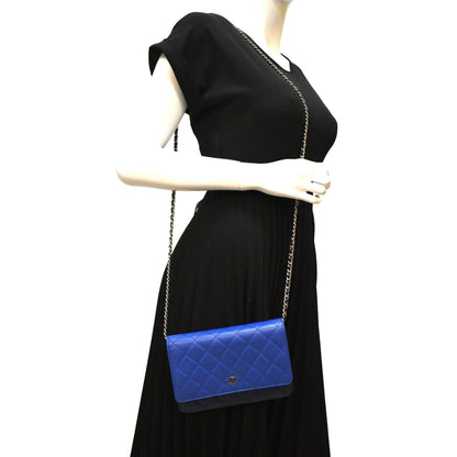 Chanel WOC Quilted Leather Crossbody Tricolor Wallet Blue