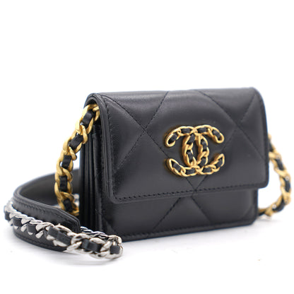 Black Quilted Lambskin Leather 19  Holder with Chain