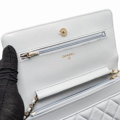 CHANEL Classic Wallet On Chain Caviar Light Grey LGHW (Microchip)