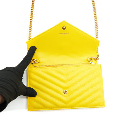 Saint Laurent /ysl Envelope Wallet on chain Grained Calfskin Yellow GHW