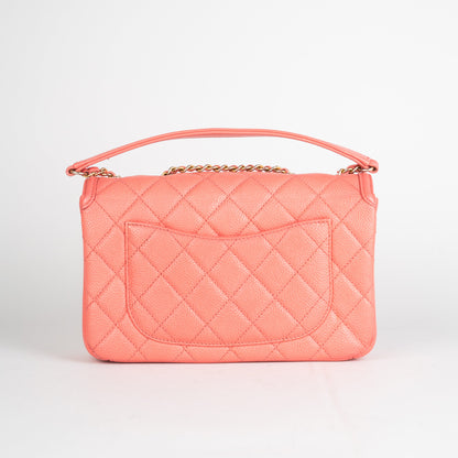 Chanel Filigree Quilted Caviar Small Coral Pink