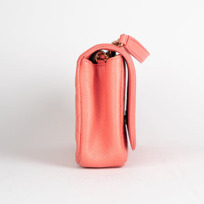 Chanel Filigree Quilted Caviar Small Coral Pink