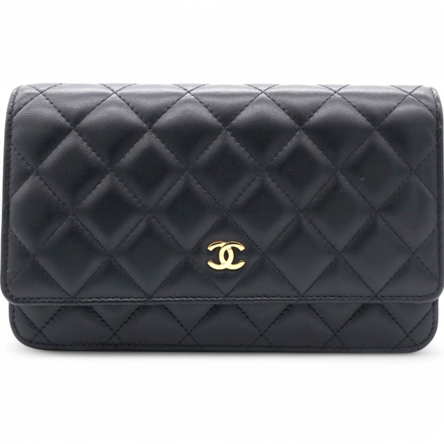 Lambskin Quilted Wallet On Chain WOC Black Microchip