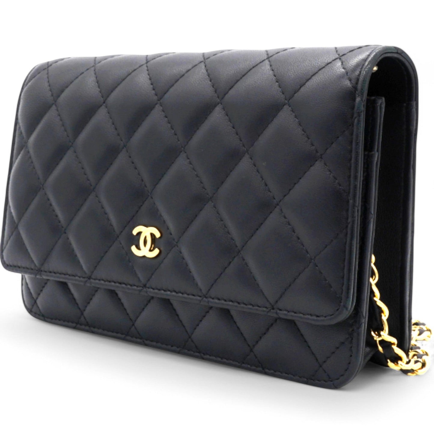 Lambskin Quilted Wallet On Chain WOC Black Microchip