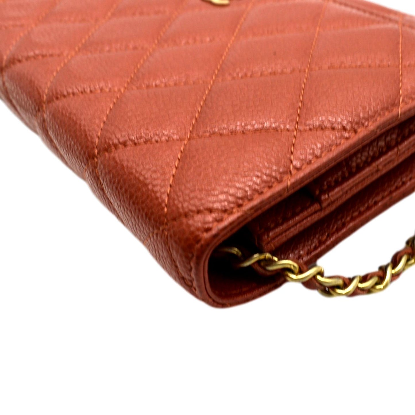 CHANEL WOC Quilted Caviar Leather Crossbody Wallet Dark Orange