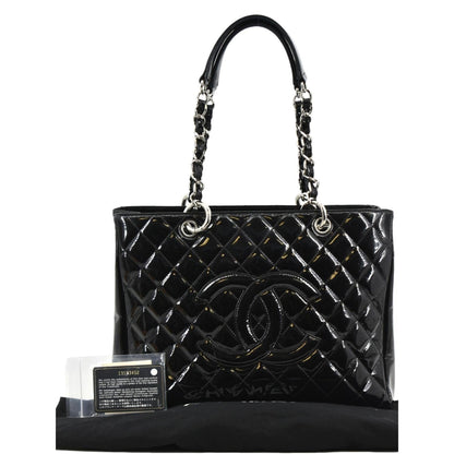 Chanel Grand Shopping Patent Leather GST Tote Bag Black
