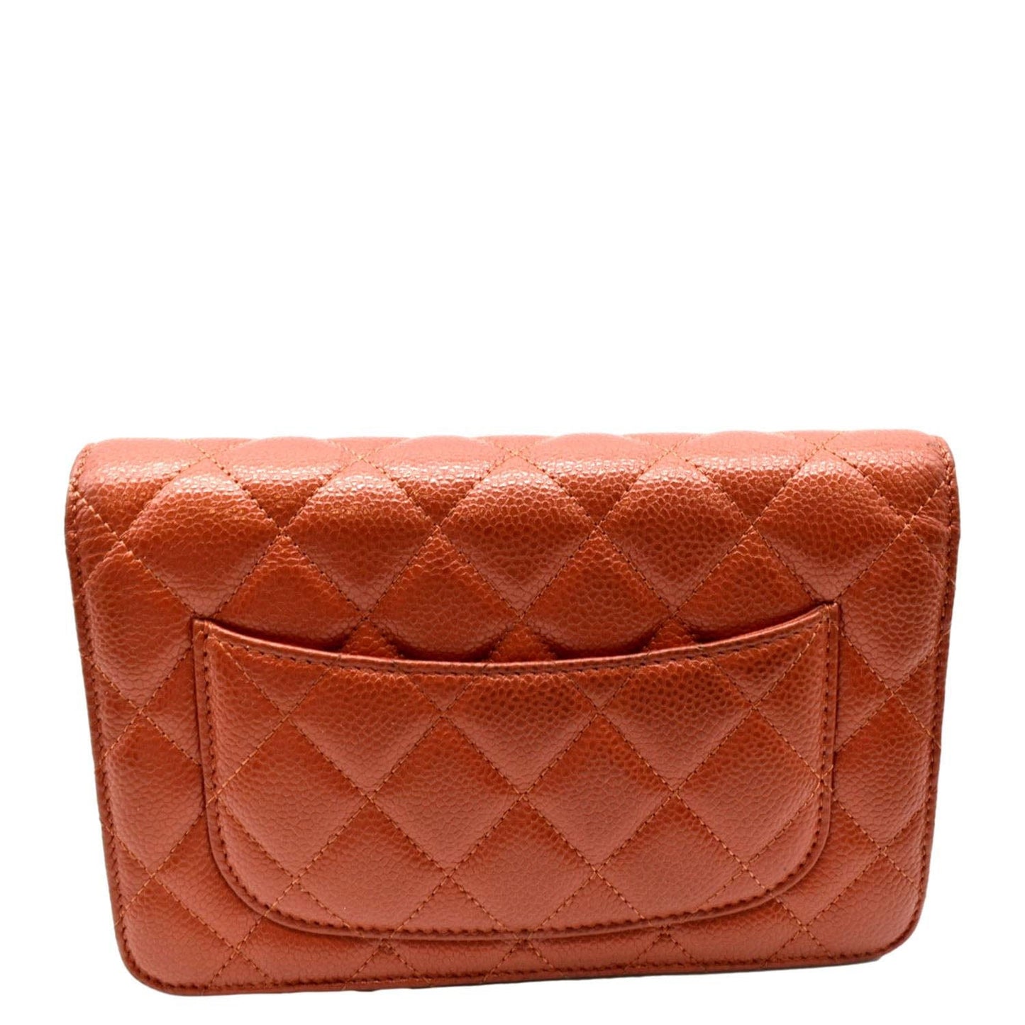 CHANEL WOC Quilted Caviar Leather Crossbody Wallet Dark Orange