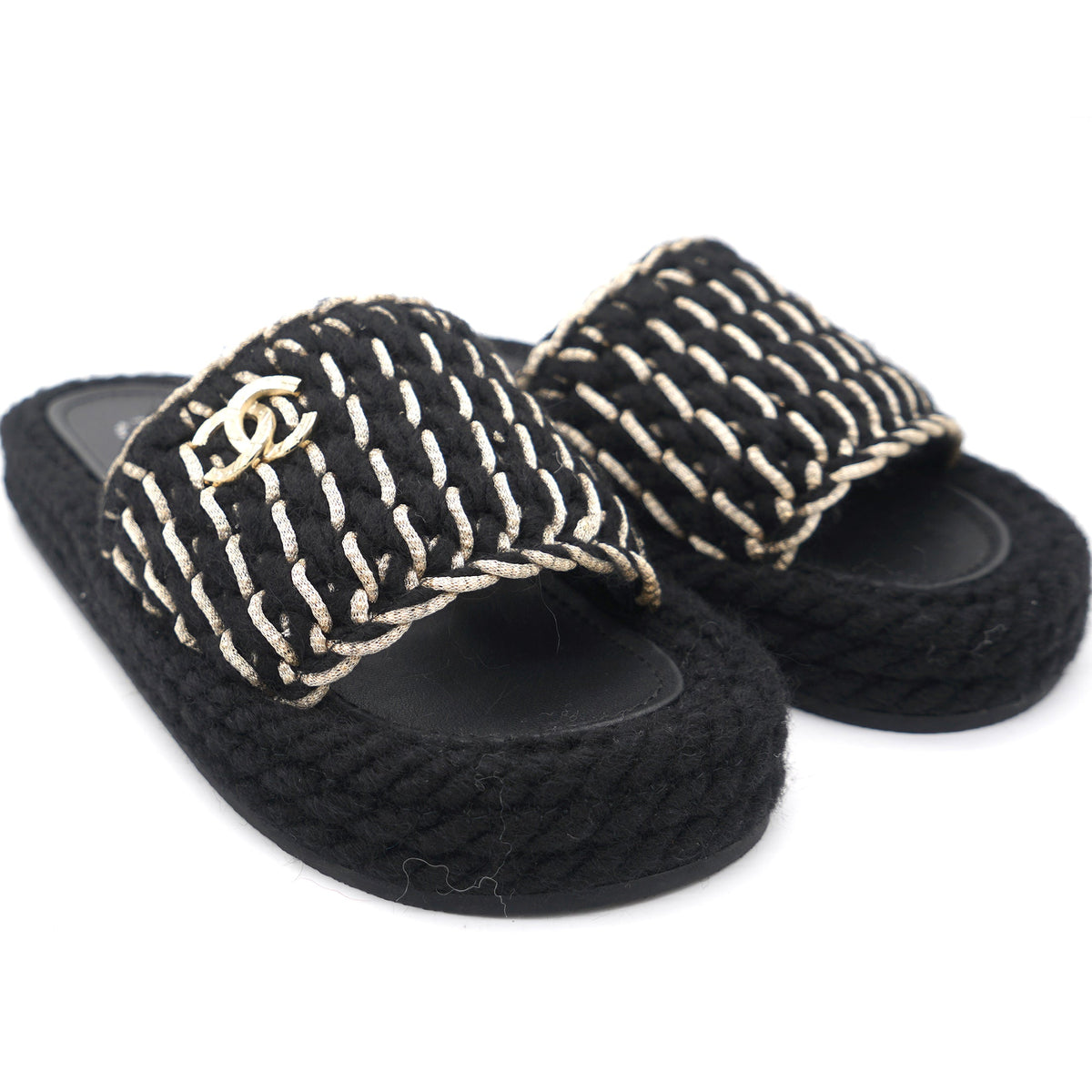 Braided Knit CC Mules Black Gold 36