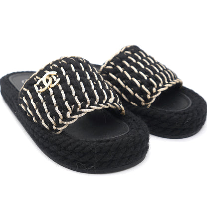 Braided Knit CC Mules Black Gold 36