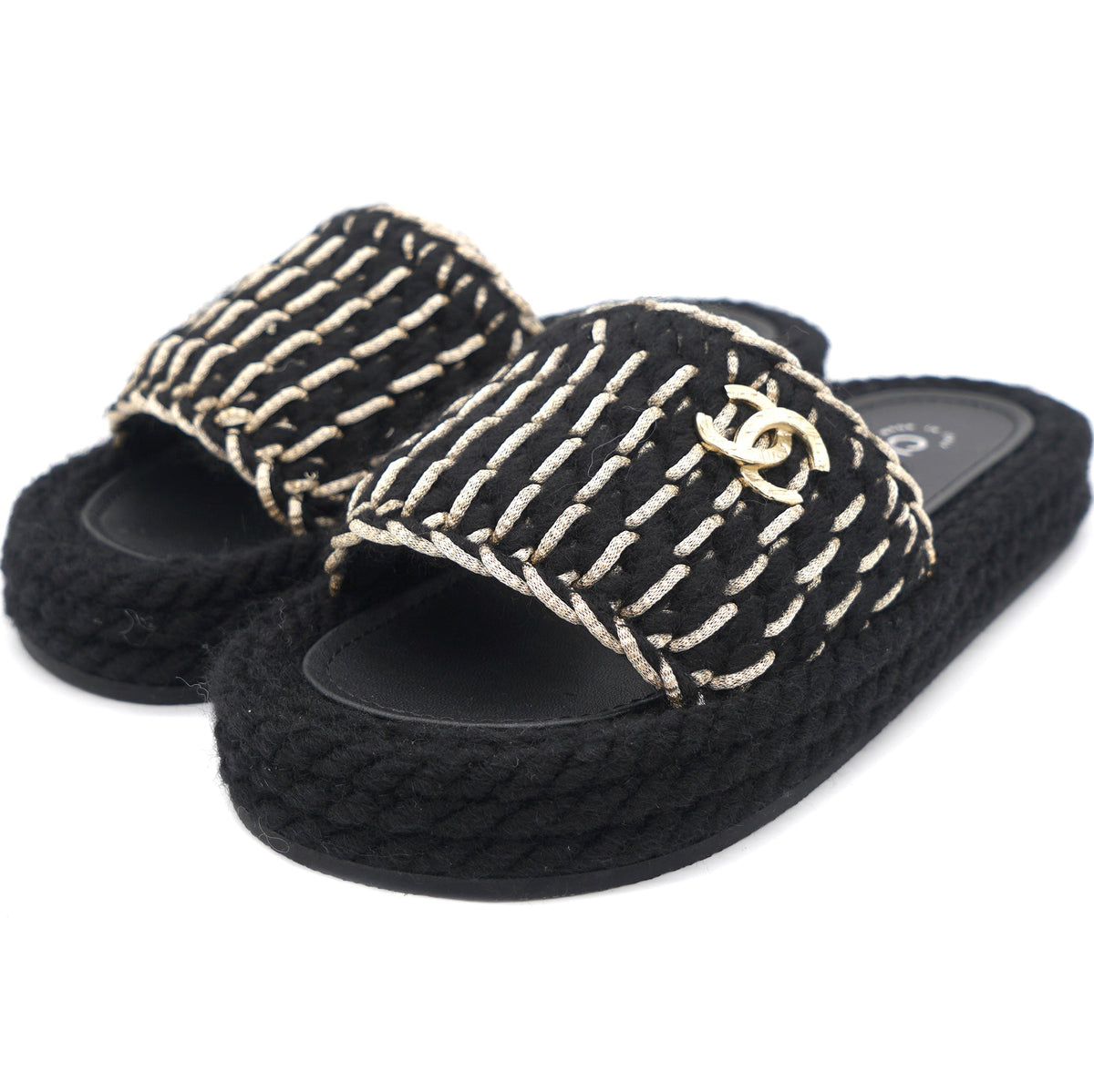 Braided Knit CC Mules Black Gold 36