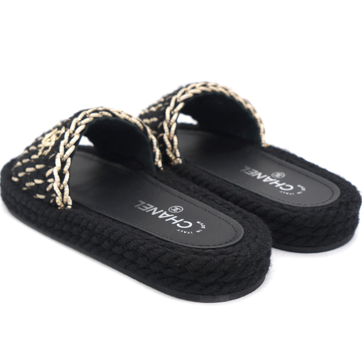 Braided Knit CC Mules Black Gold 36