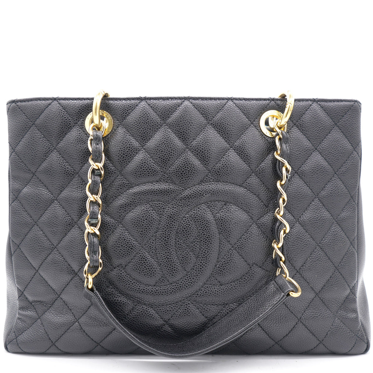 Black Quilted Caviar Leather Grand Shopper Tote