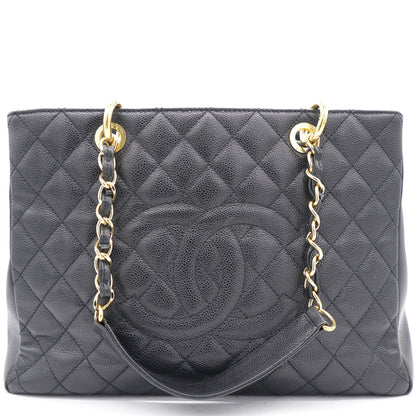 Black Quilted Caviar Leather Grand Shopper Tote