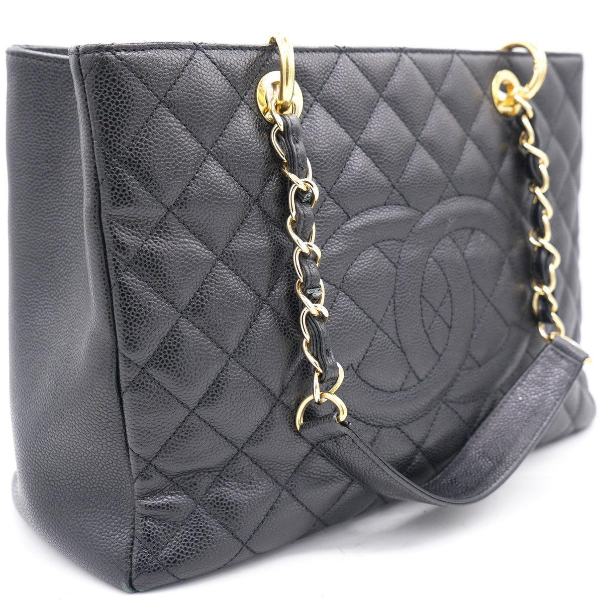 Black Quilted Caviar Leather Grand Shopper Tote