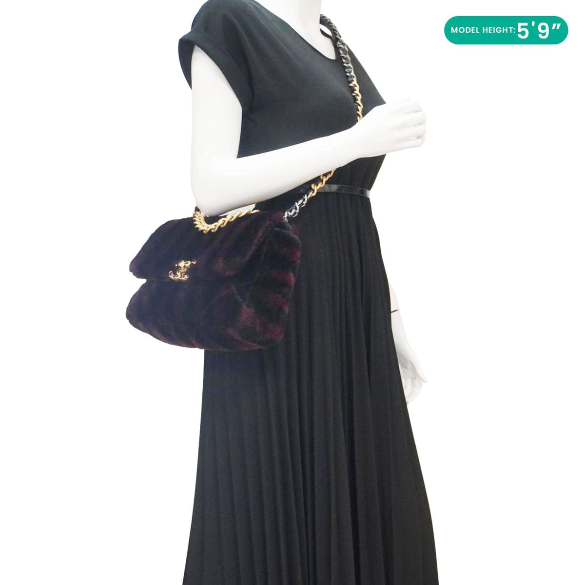 Chanel 19 Flap Medium Striped Shearling Shoulder Bag Black