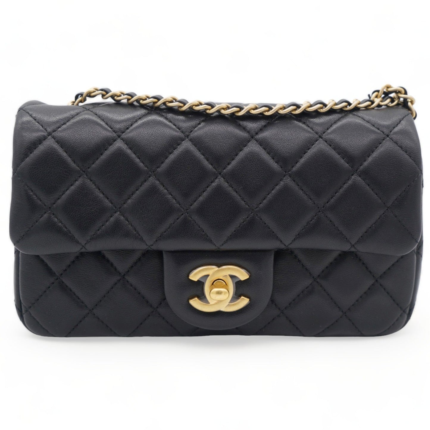 Lambskin Quilted Mini Pearl Crush Rectangular Flap Black