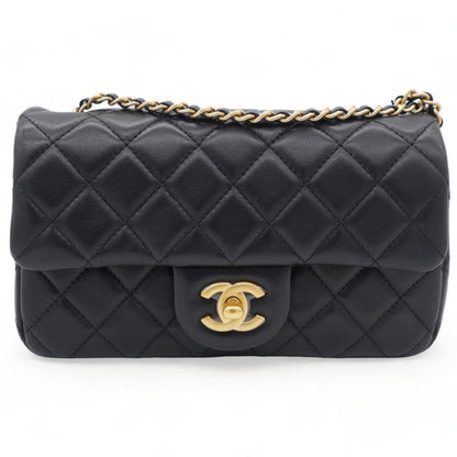 Lambskin Quilted Mini Pearl Crush Rectangular Flap Black