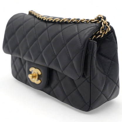 Lambskin Quilted Mini Pearl Crush Rectangular Flap Black