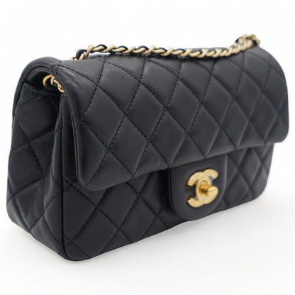 Lambskin Quilted Mini Pearl Crush Rectangular Flap Black