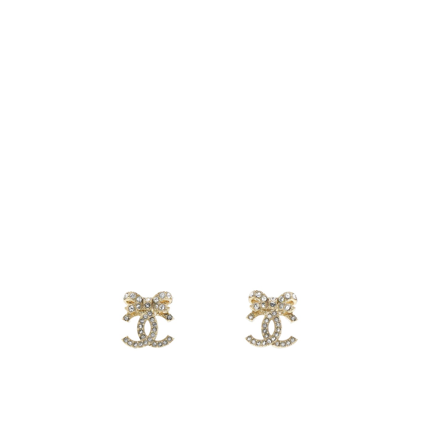 Crystal Ribbon Bow CC Earrings Gold Tone