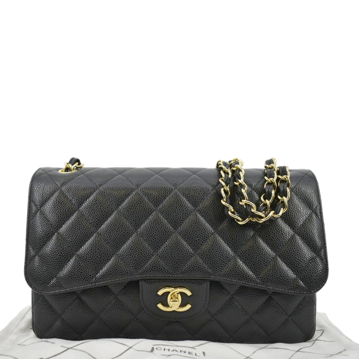 Chanel Classic Jumbo Double Flap Quilted Caviar Leather Crossbody Bag Black