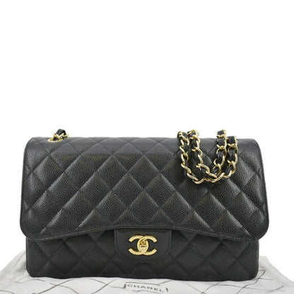 Chanel Classic Jumbo Double Flap Quilted Caviar Leather Crossbody Bag Black