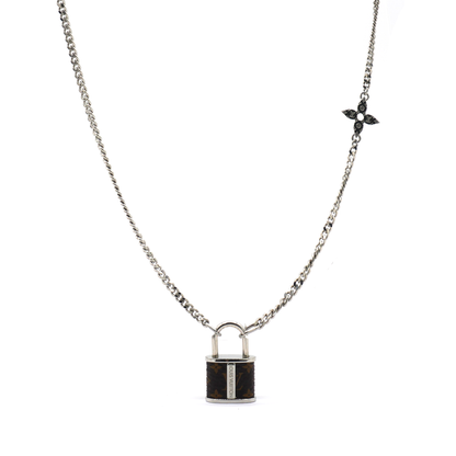 Louis-vuitton Monogram Lock Pendant Necklace Silver