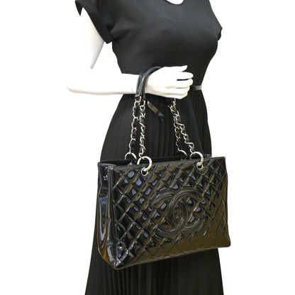 Chanel Grand Shopping Patent Leather GST Tote Bag Black