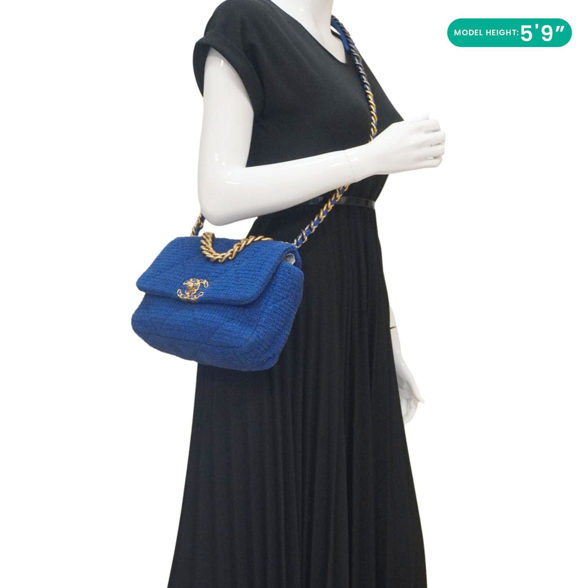 Chanel 19 Flap Quilted Tweed Shoulder Bag Blue