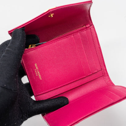 Saint laurent compact tri-fold wallet calfskin pink GHW