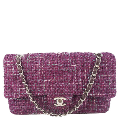 Chanel Classic Double Flap Tweed Medium Shoulder Bag Purple