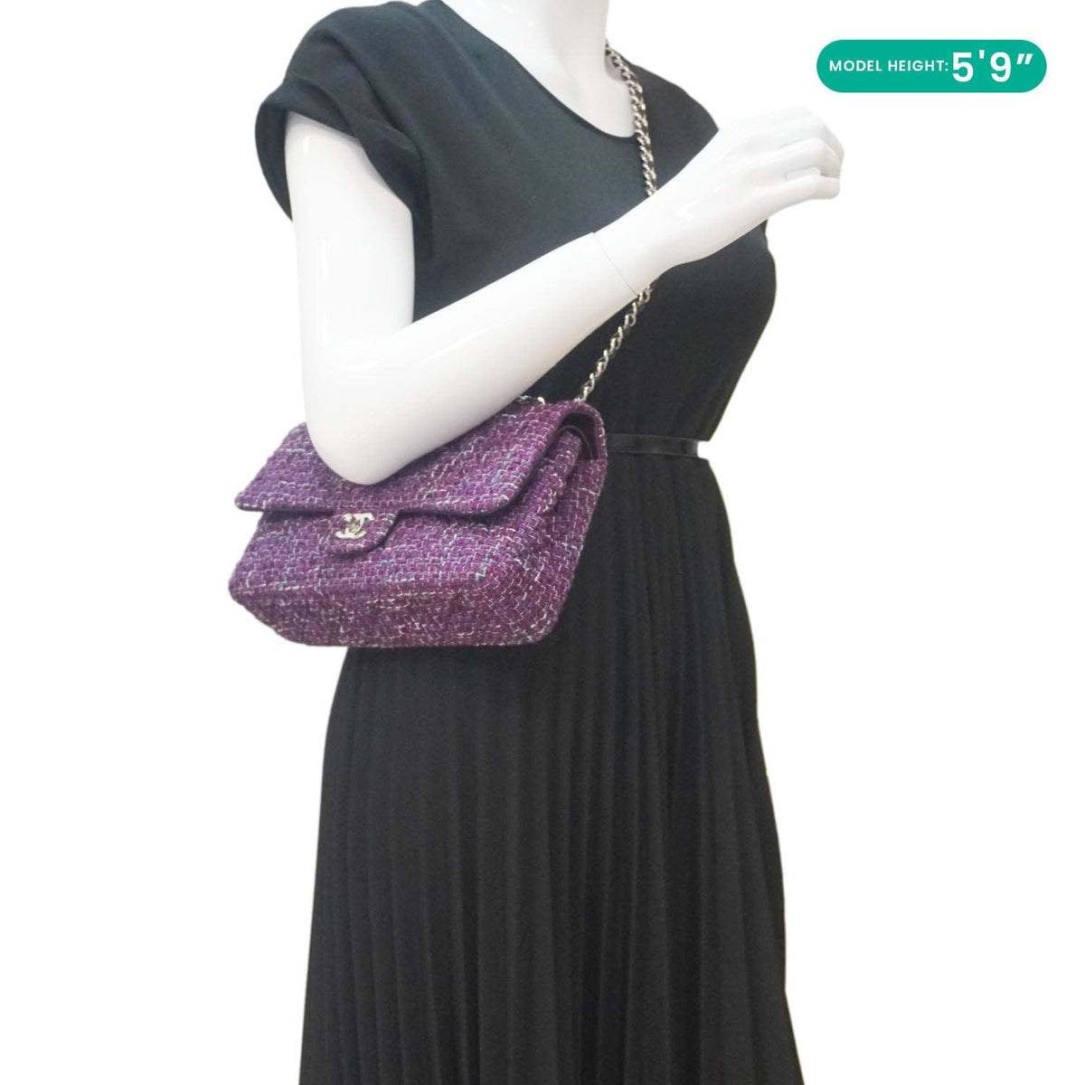 Chanel Classic Double Flap Tweed Medium Shoulder Bag Purple