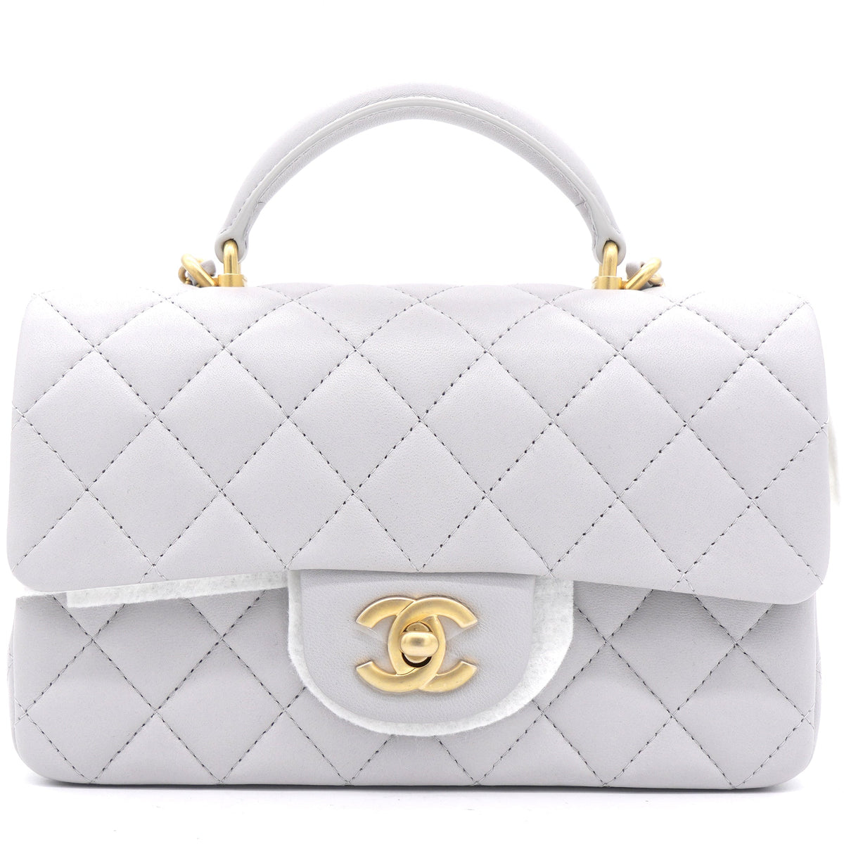 Lambskin Quilted Mini Top Handle Rectangular Flap Grey