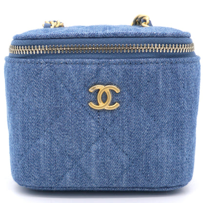 Denim Quilted Small Coco Beauty Vanity Case Pearl Crush