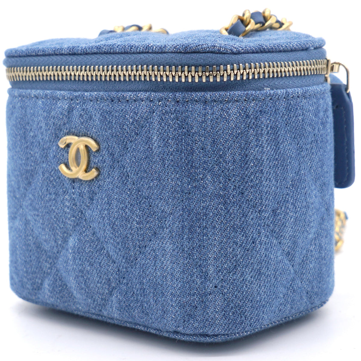 Denim Quilted Small Coco Beauty Vanity Case Pearl Crush