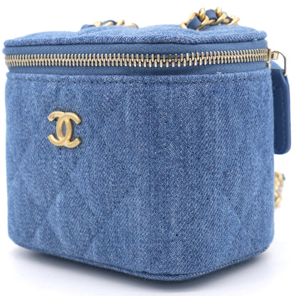 Denim Quilted Small Coco Beauty Vanity Case Pearl Crush