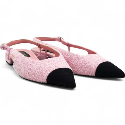 Purple/Black Tweed and Patent Leather CC D'orsay Slingback Flats Size37
