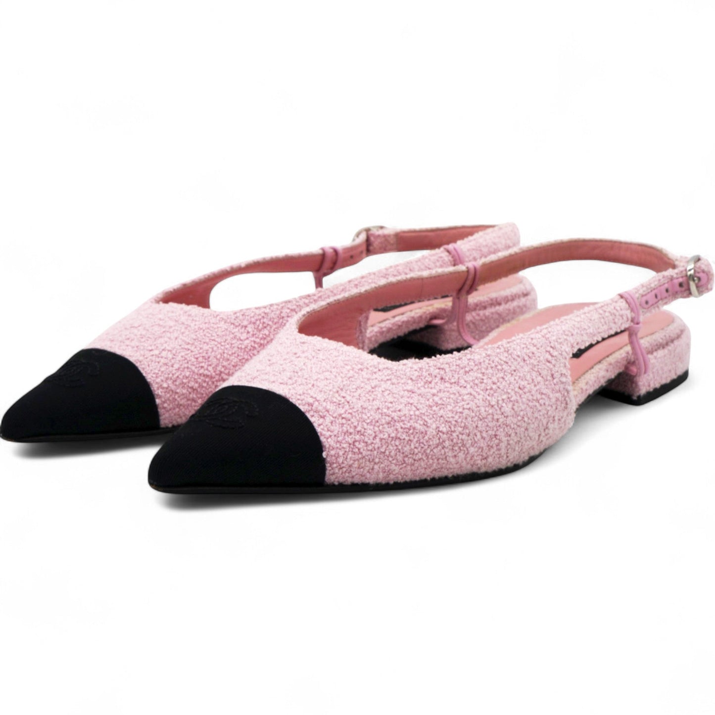 Purple/Black Tweed and Patent Leather CC D'orsay Slingback Flats Size37
