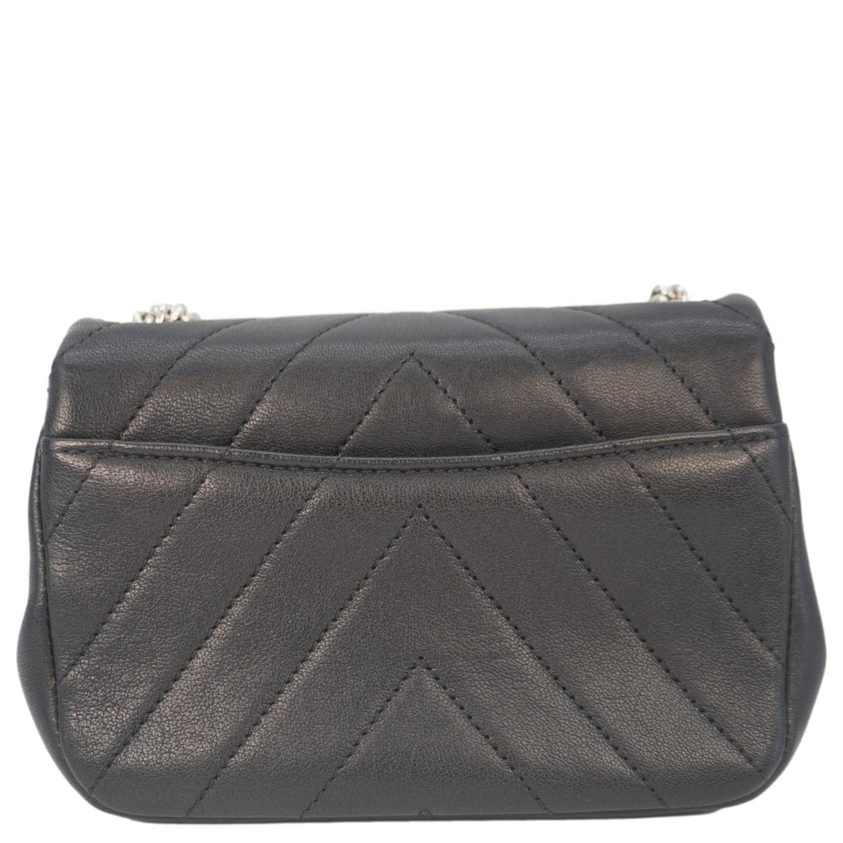 Chanel Mini Flap Quilted Chevron Leather Crossbody Bag Black