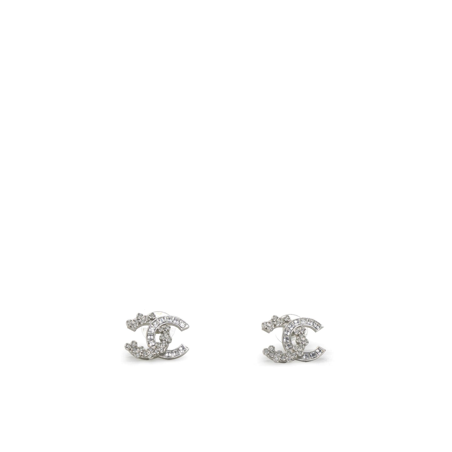 Sliver Crystal CC logo Earrings
